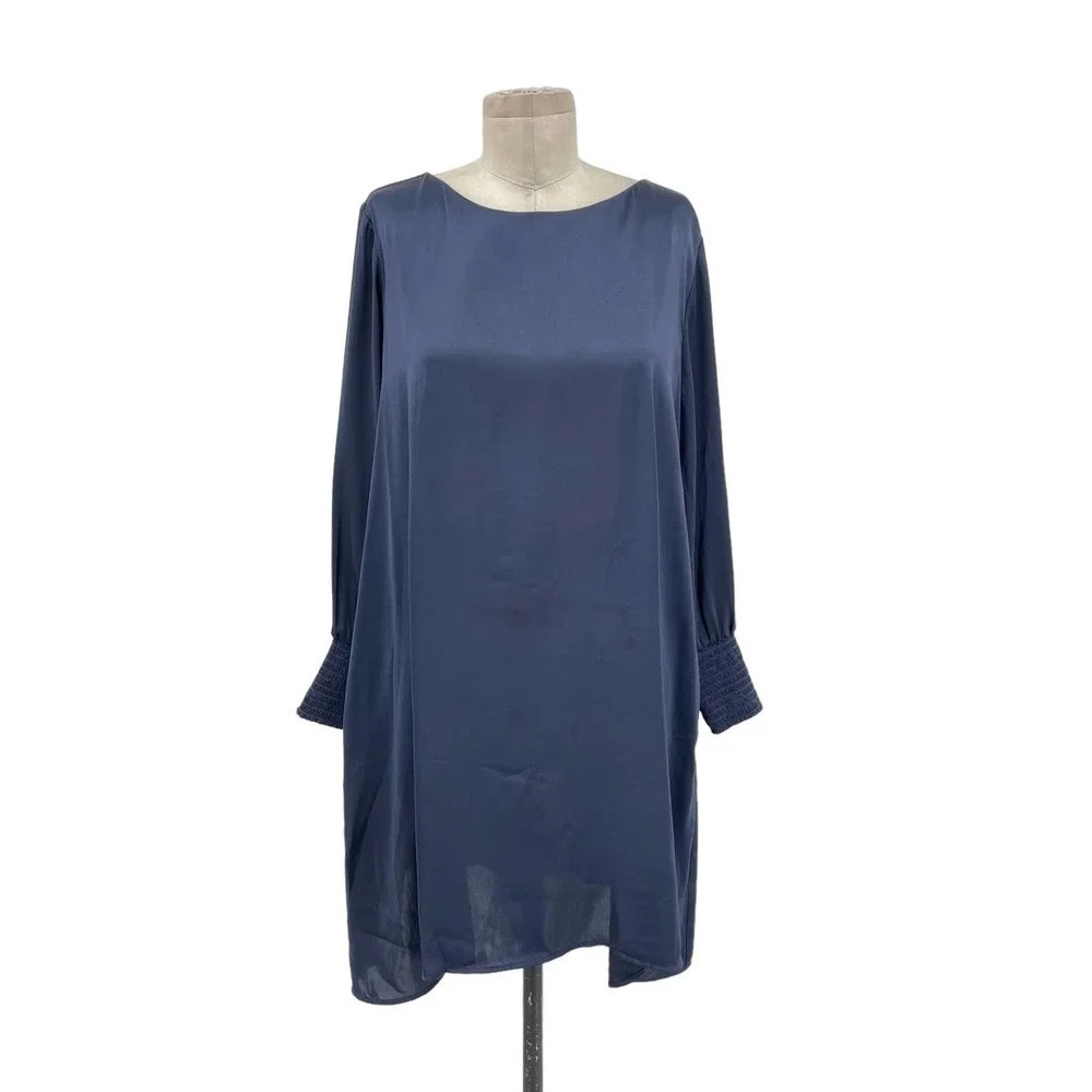 HATCH Navy Blue Satin Long Sleeve Trapeze Dress Size 2 / Medium‎ Maternity *Flaw